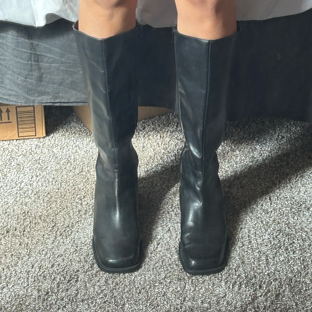 Calico square toe knee boots